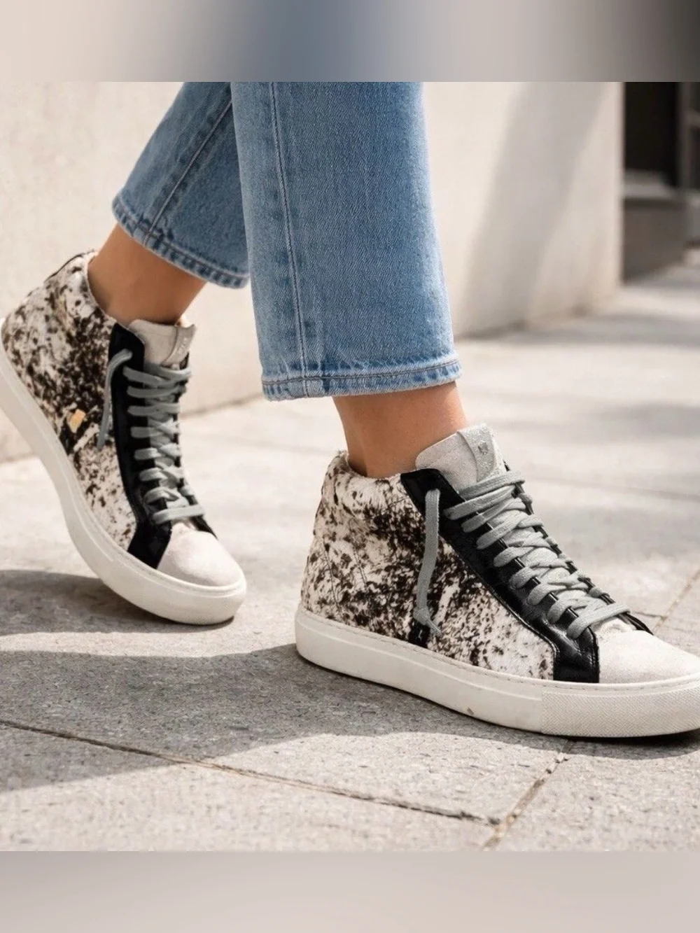 P448 Cow Softy Calf Hair High Top Sneakers Women's Size 41 Streetwear Western